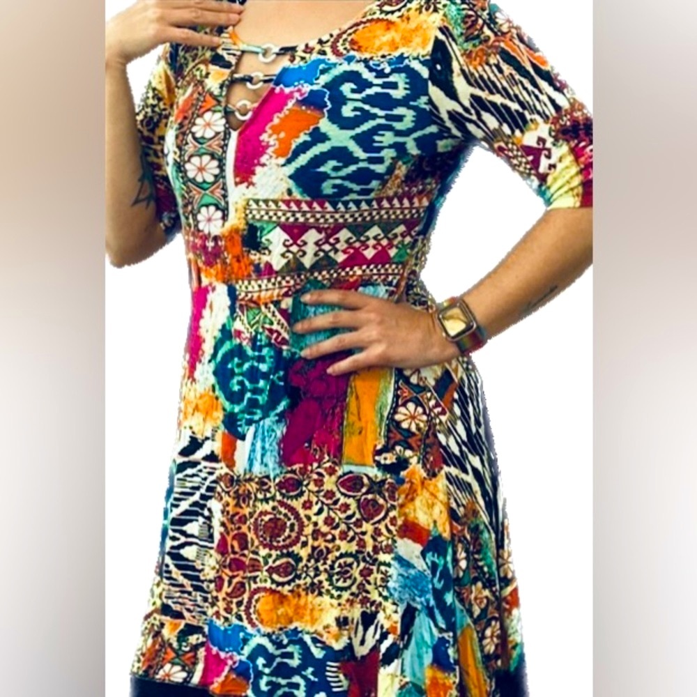 Nwot Cupio Colorful Patchwork Pattern Asymmetric … - image 1